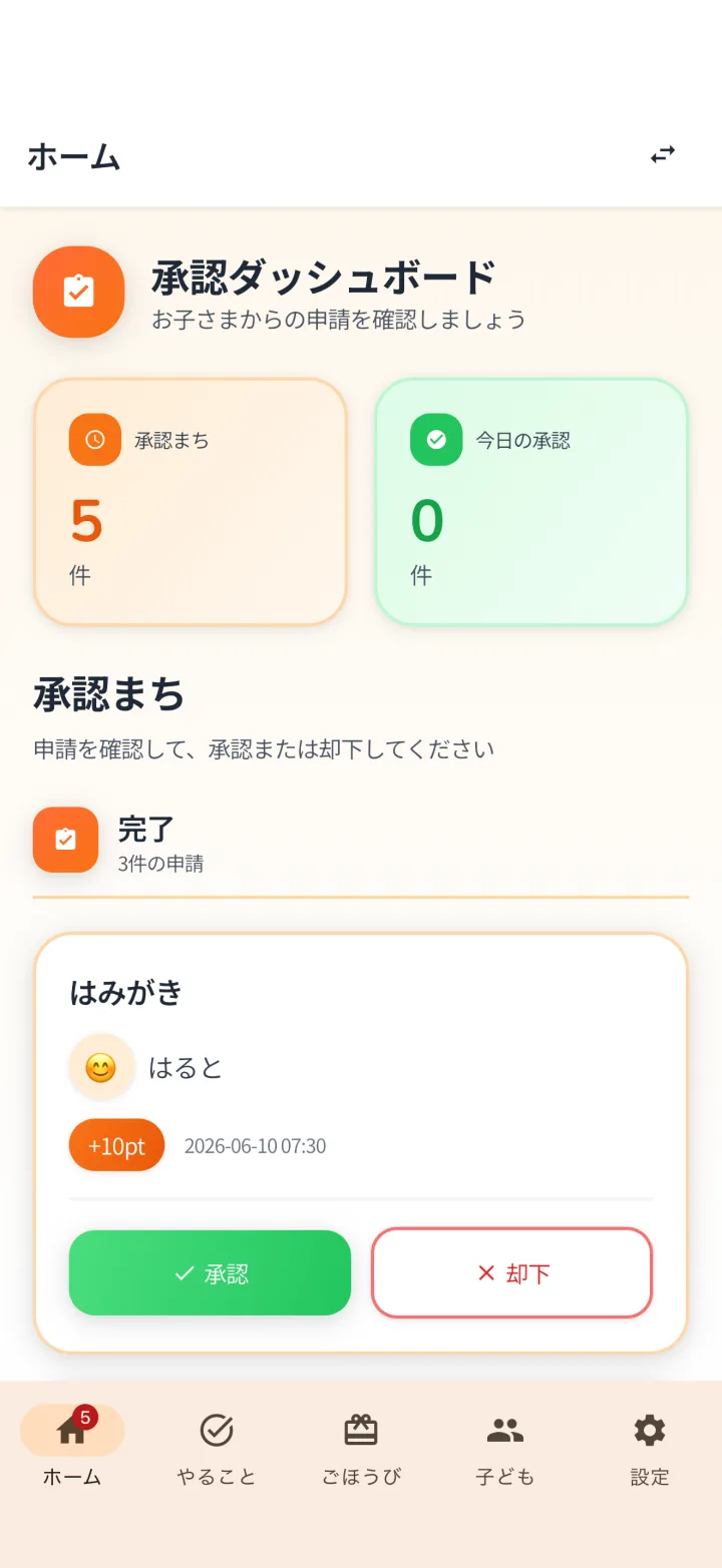 親の承認ダッシュボード