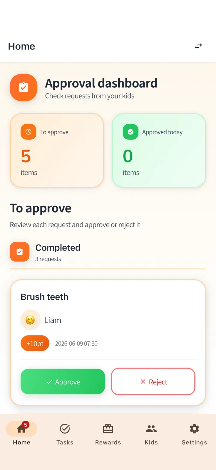 Parent approval dashboard